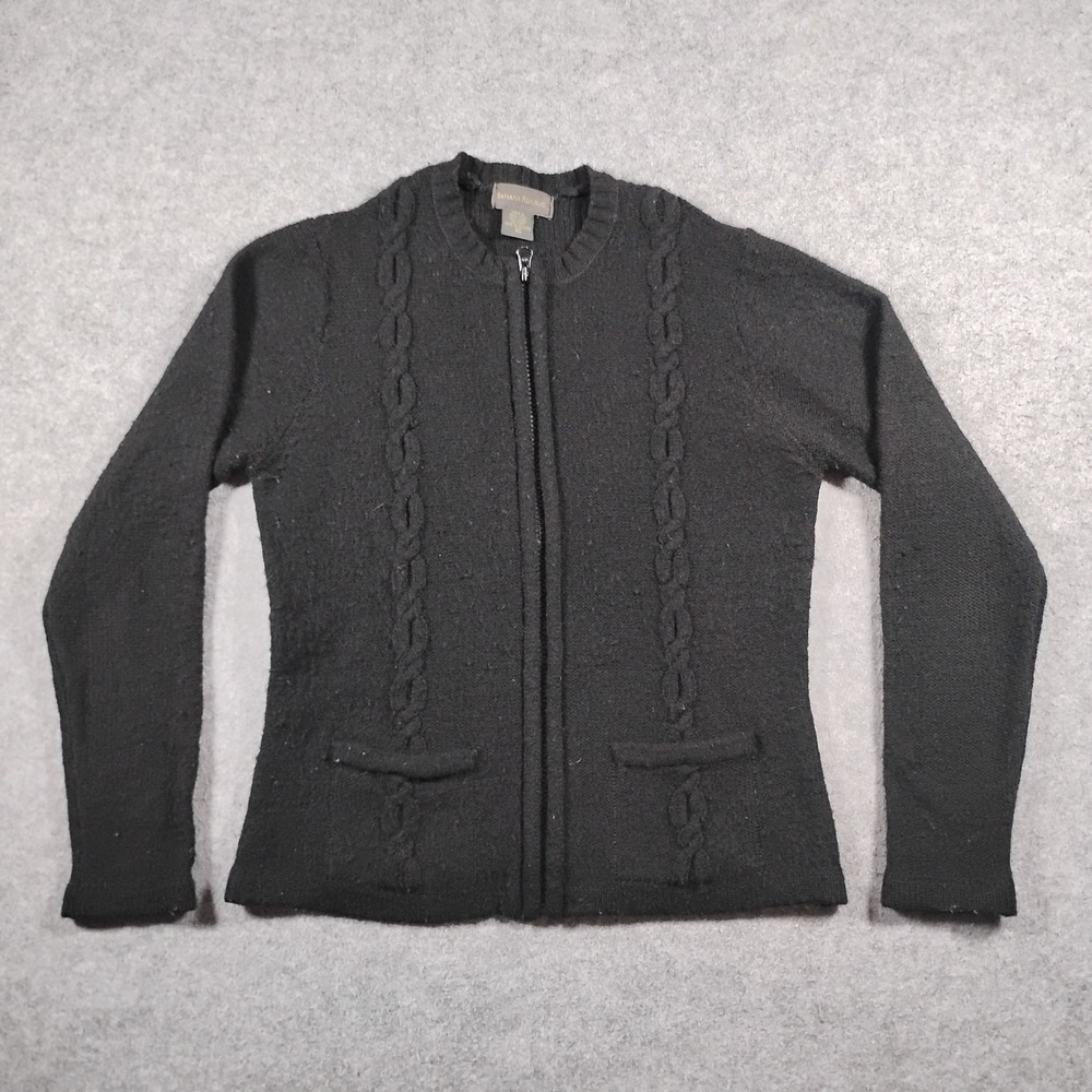 Banana Republic Women's Black 100% Wool Cable Knit Full Zip Cardigan Sweater XS